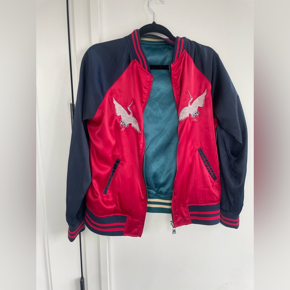 Zara x Hina Matsuri Reversible Bomber Jacket Red/Green Sz Small